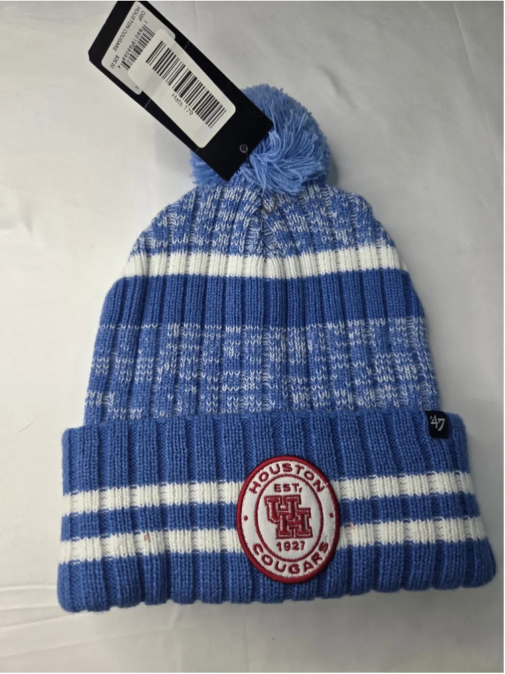 '47 Houston Cougars Cuffed Pom Knit Beanie Blue White Est. 1927 NWT #179